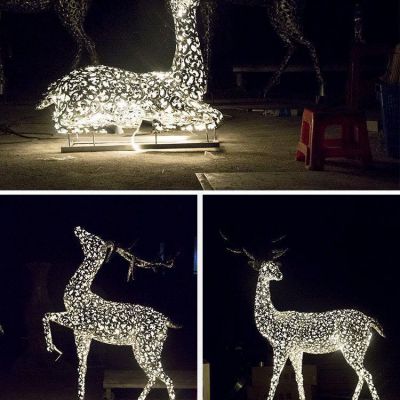 不锈钢镂空发光出园林动物景观梅花鹿雕塑