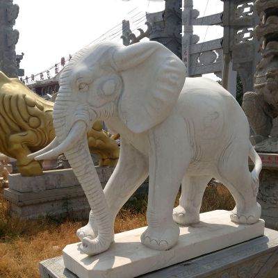 汉白玉石雕大型景观装饰品大象雕塑