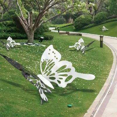不锈钢镜面镂空创意公园草坪蝴蝶摆件