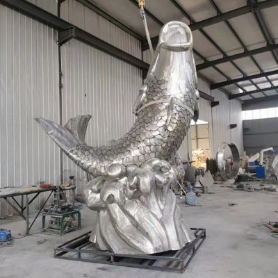 不锈钢鲤鱼跳龙门雕塑创意金属景观摆件 大型广场动物雕塑摆件