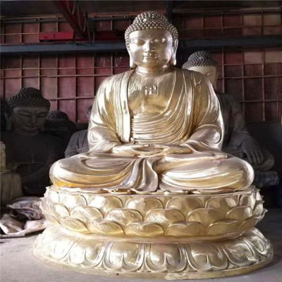 不锈钢喷金烤漆大型三宝佛雕塑