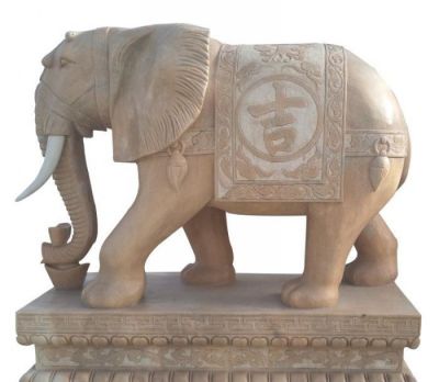 公园晚霞红石雕户外园林大型景观大象雕塑