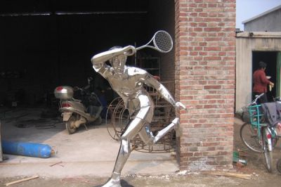 不锈钢公园抽象打羽毛球人物雕塑
