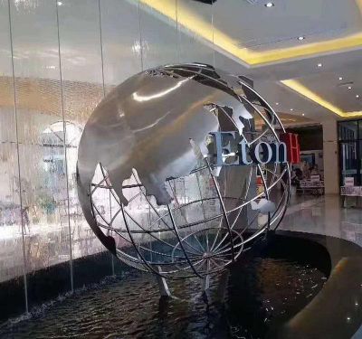 商场室内不锈钢镂空流水球喷泉雕塑