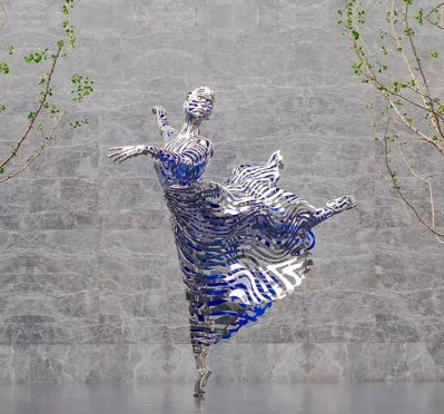 园林镂空创意不锈钢跳舞人物雕塑