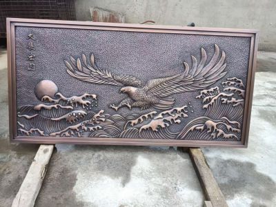 “大展宏图”紫铜浮雕，老鹰、太阳、大海