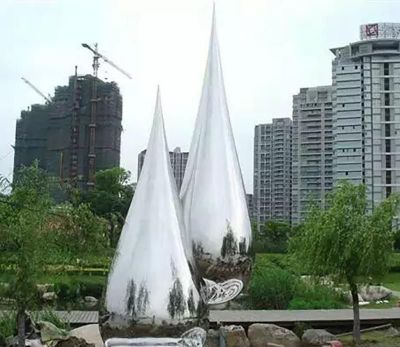 景区创意不锈钢镜面滴落的水滴雕塑