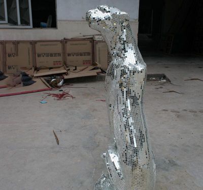  不锈钢白钢切面剖光创意个性豹子雕塑