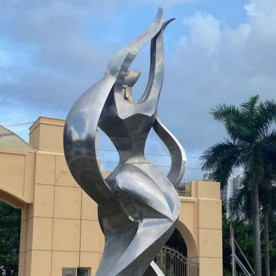 抽象不锈钢雕塑女人艺术身体扭曲跳舞造型拉丝摆件