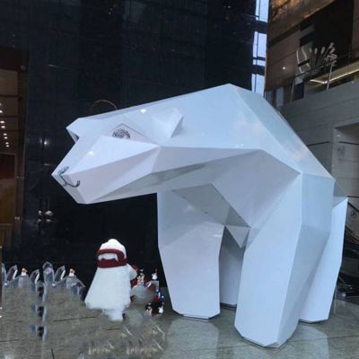 商场户外大型玻璃钢几何熊艺术小品雕塑