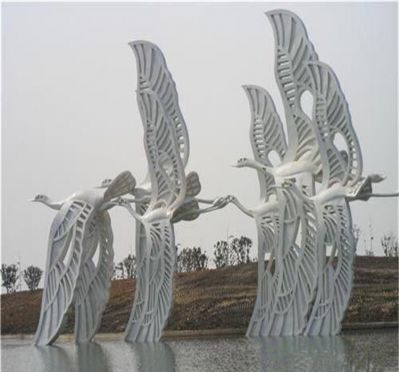 海边工艺不锈钢白钢镂空大雁雕塑