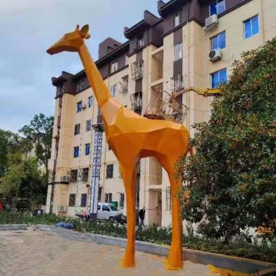 公园别墅小区小品摆件不锈钢几何动物长颈鹿雕塑