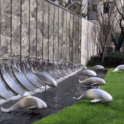 玻璃钢抽象海豚，抽象鱼雕塑