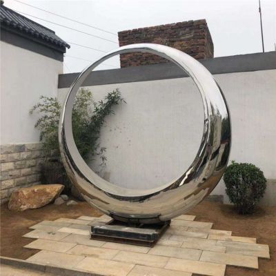 不锈钢镜面户外园林圆环雕塑