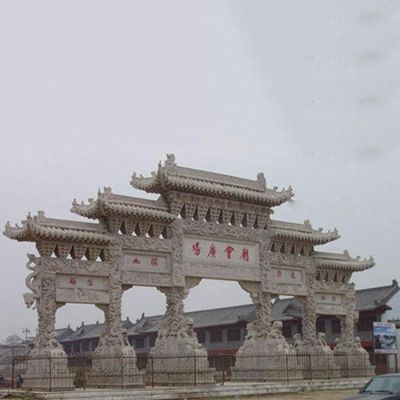 大型户外景观中式门楼石雕牌坊雕塑