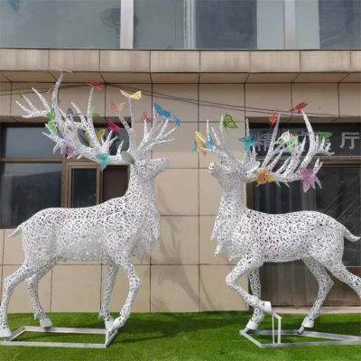 不锈钢户外园林景观抽象动物梅花鹿雕塑