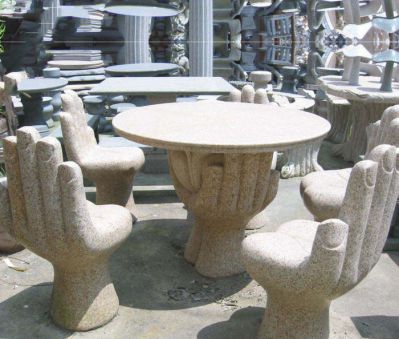 公园景观大理石手掌造型桌椅石雕