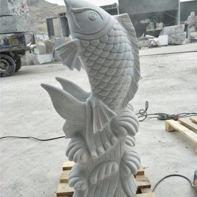 庭院水池装饰大理石雕刻鲤鱼喷水雕塑