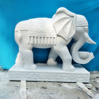 户外庭院汉白玉石雕创意镇宅招财大象雕塑