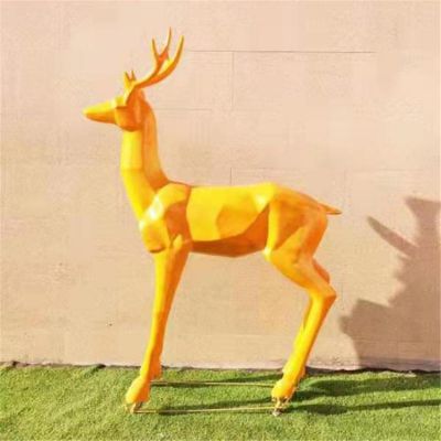  公园绿地户外大型仿真动物 景观室外摆件玻璃钢彩绘几何鹿雕塑 