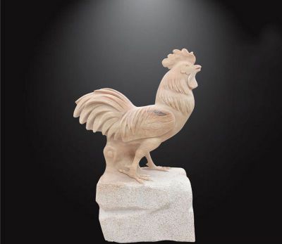 景区公园摆放的黄花石石雕创意鸡雕塑