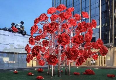广场创意不锈钢公园玫瑰花树雕塑