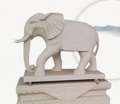 户外园林景区创意汉白玉石雕大象雕塑