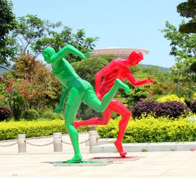 体育广场跑步打篮球户外抽象人物玻璃钢雕塑