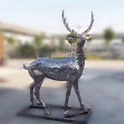 大型不锈钢镂空梅花鹿动物雕塑城市售楼处