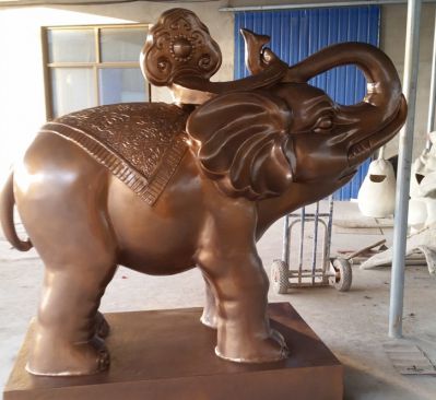 户外大象不锈钢仿铜翘起鼻子的大象雕塑