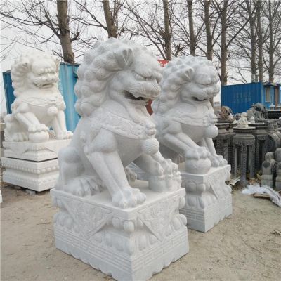 天然石材汉白玉浮雕石狮子庭院门口雕塑摆件 