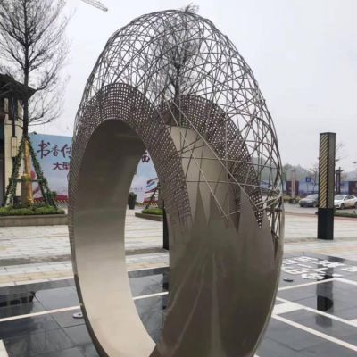 不锈钢户外园林景观镂空网格圆环雕塑