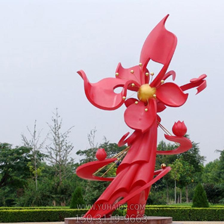 广场大型不锈钢红色花朵景观摆件雕塑