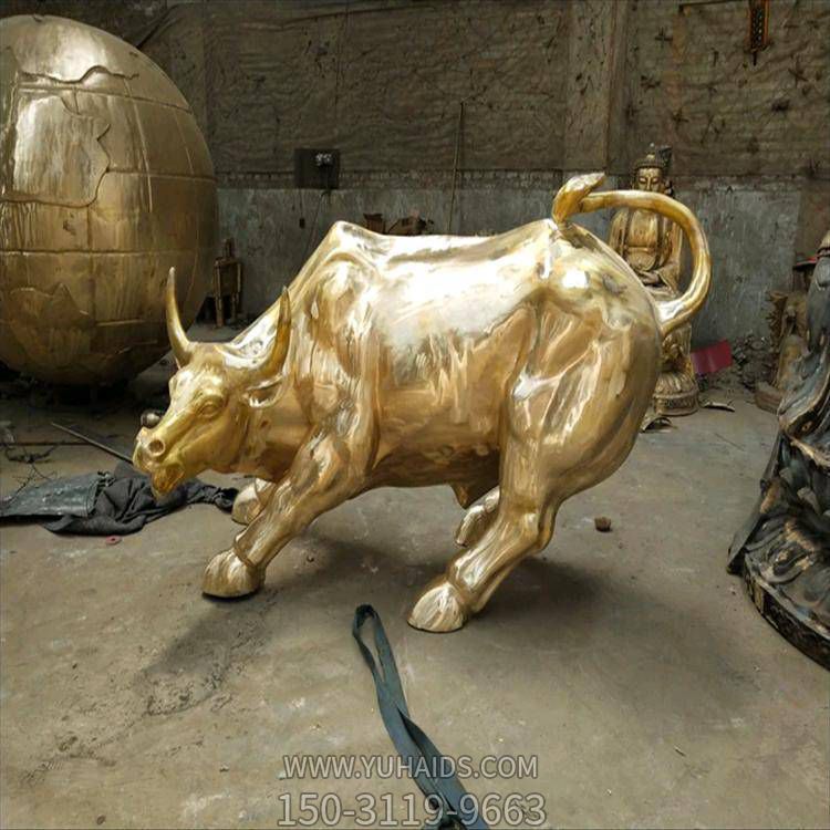广场大型黄铜喷金烤漆创意华尔街牛雕塑