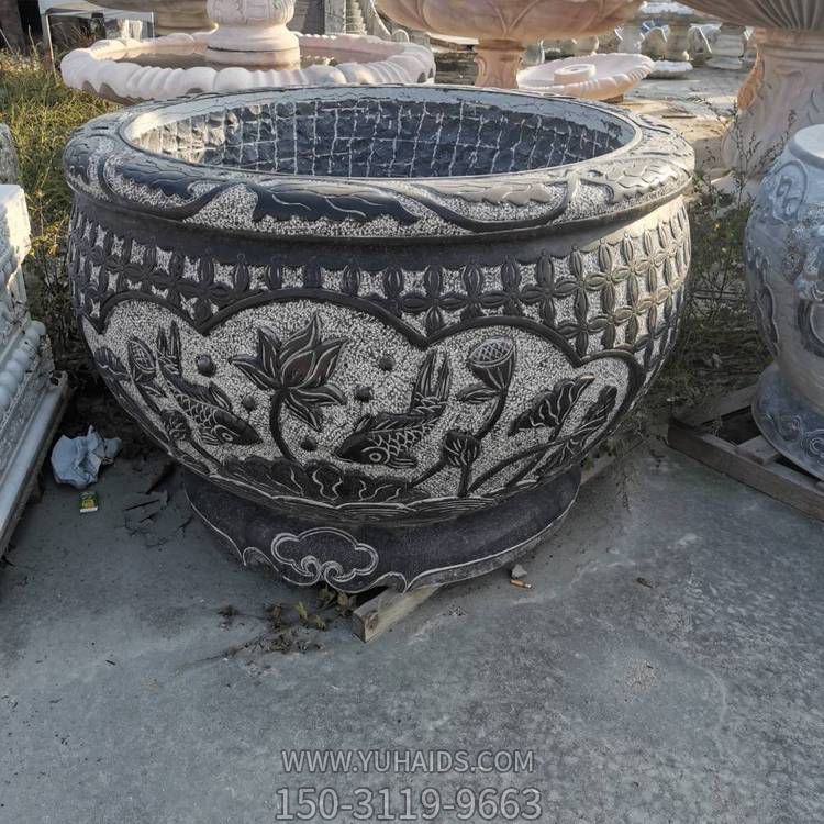 石雕鱼缸花盆石雕钢养鱼荷花石盆庭院景观雕塑