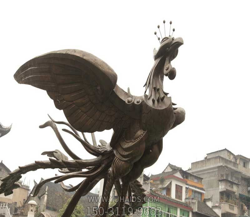 广场户外不锈钢仿铜浮雕放飞的凤凰雕塑