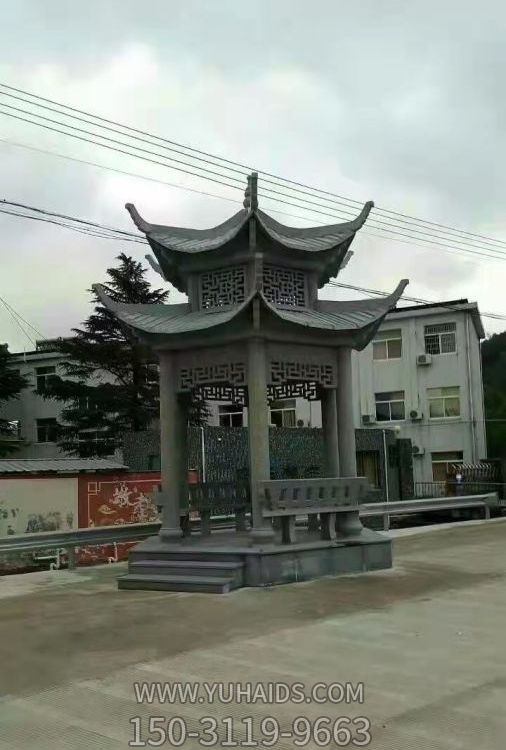 六角石凉亭 花岗岩旅游区景观石亭子 长廊花架 雕塑