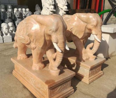 庭院寺庙石雕晚霞红大象雕塑