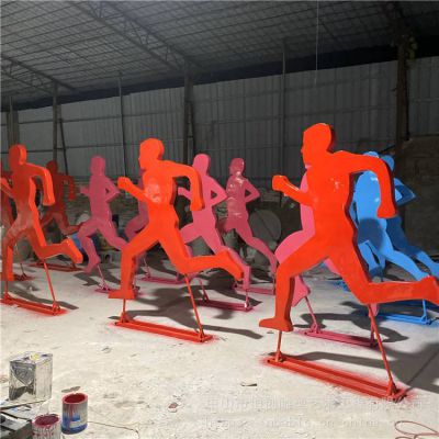 运动主题雕塑不锈钢抽象彩绘跑步造型雕塑