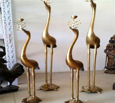 室内创意不锈钢仿铜抽象鹤雕塑