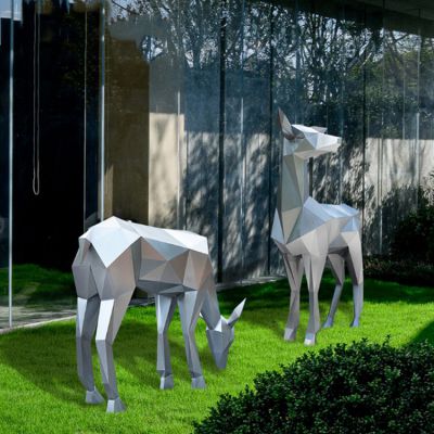 公园别墅几何不锈钢两只鹿雕塑