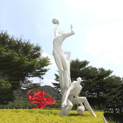 打篮球不锈钢网格公园体育运动人物雕塑摆件