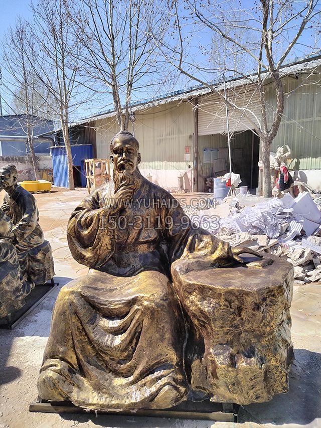 玻璃钢仿铜老中医中医药人物雕塑