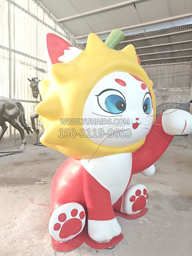 玻璃钢卡通猫咪,招财猫雕塑