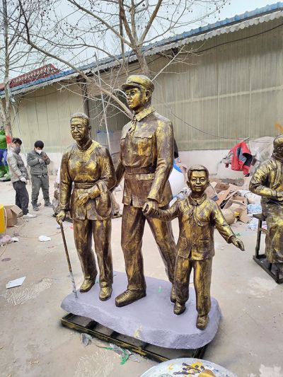 军民一家亲玻璃钢仿铜人物雕塑