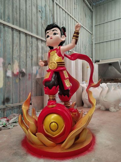 持枪挥拳玻璃钢哪吒雕塑