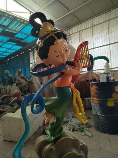 敦煌飞天玻璃钢卡通仙女雕塑