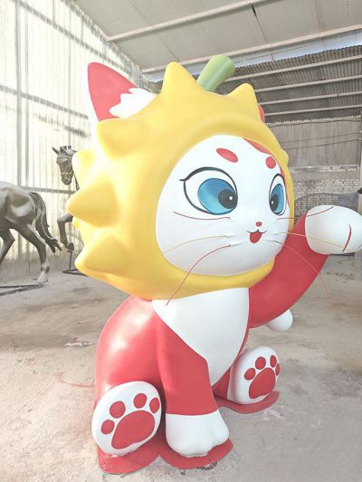 玻璃钢卡通猫咪，招财猫雕塑