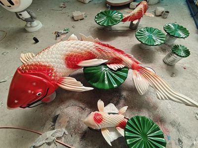 玻璃钢锦鲤仿真鲤鱼荷叶雕塑
