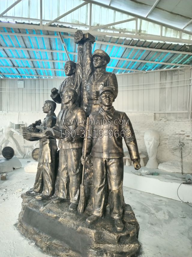 仿铜劳动主题人物群雕 (3)雕塑